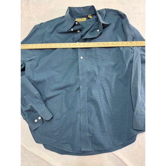 Roundtree Yorke Gold Label Dress Shirt Mens L Large Blue/Green Plaid Long Sleeve - Picture 5 of 7